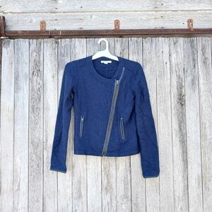 Duffy Cashmere Cotten Blend Blue Knit Sweater Jacket Women's Sz Small Zip Front‎